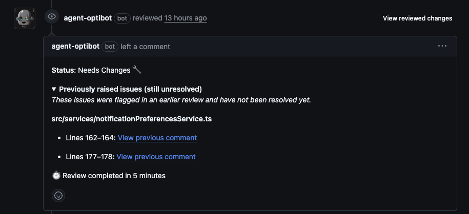 Example of a previous comment in the review context